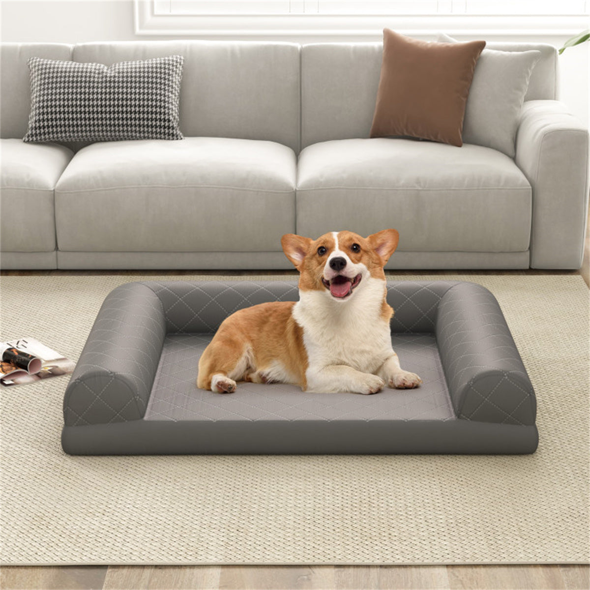 36" Orthopedic Dog Bed,Egg-Foam Dog Crate Bed with 3-Side Bolster and Removable Washable Bed Cover,Grey