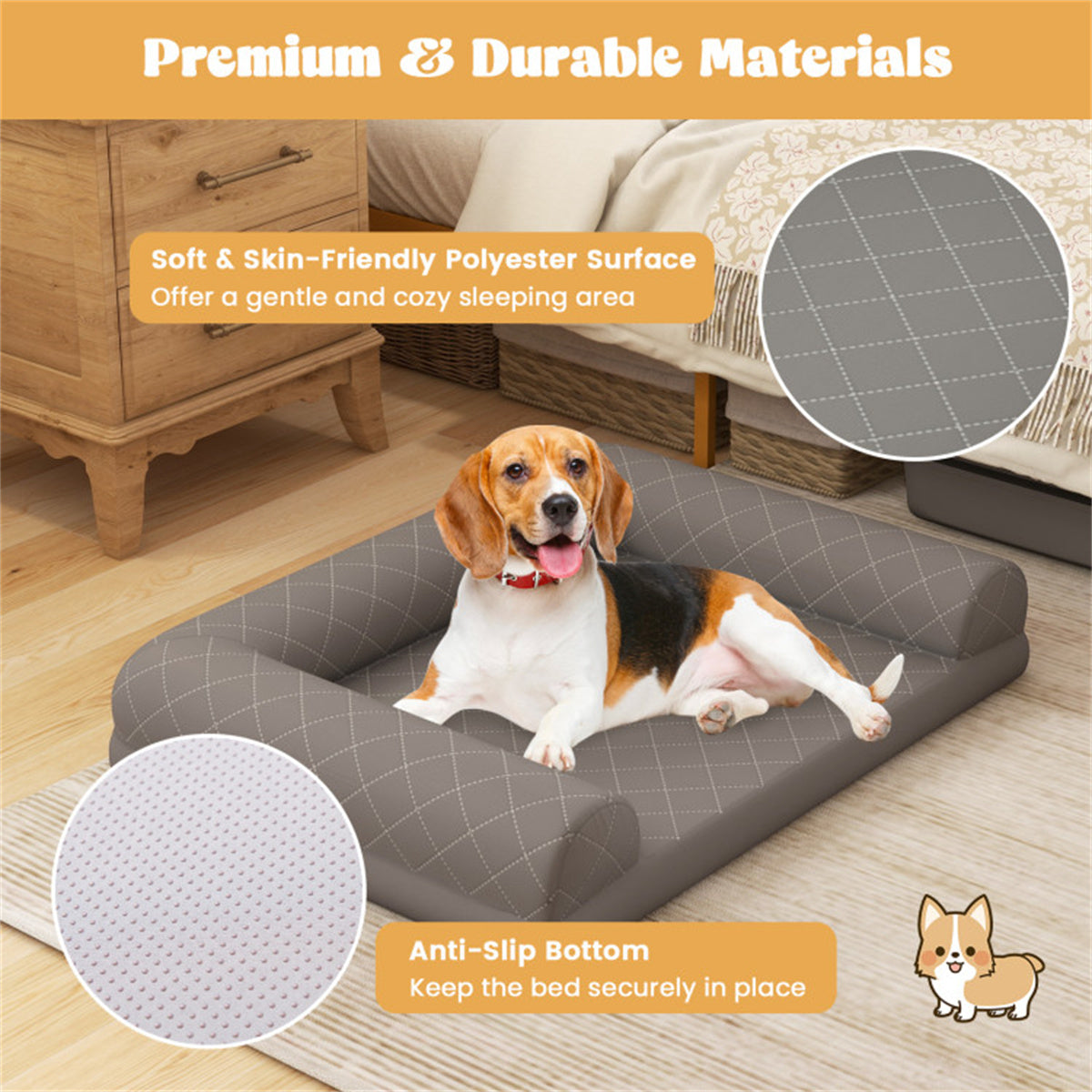 36" Orthopedic Dog Bed,Egg-Foam Dog Crate Bed with 3-Side Bolster and Removable Washable Bed Cover,Grey